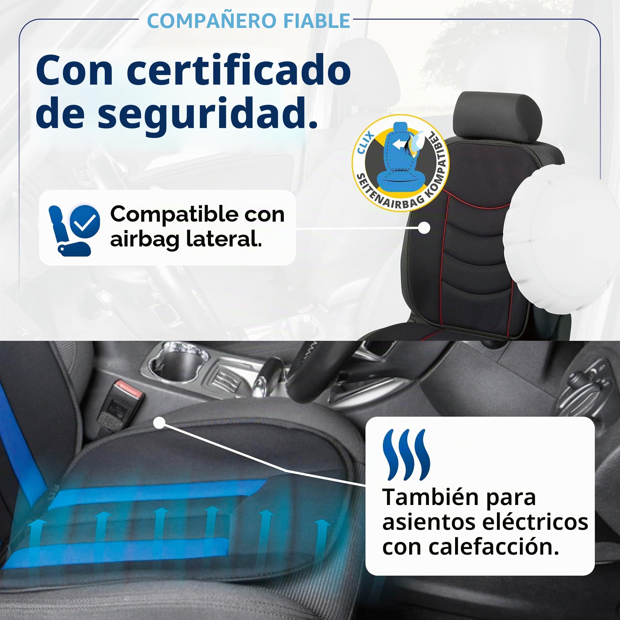 WALSER Funda de asiento de coche Elegance Plus, Funda de asiento de coche universal, Protector de asiento de coche, Funda de asiento negro/azul
