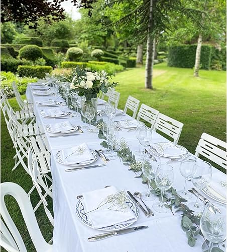 Miniatura 5 de Paquete de 6 manteles rectangulares blancos de poliéster de 60 x 126 pulgadas para mesas rectangulares de 8 pies, lavables, sin arrugas y a prueba