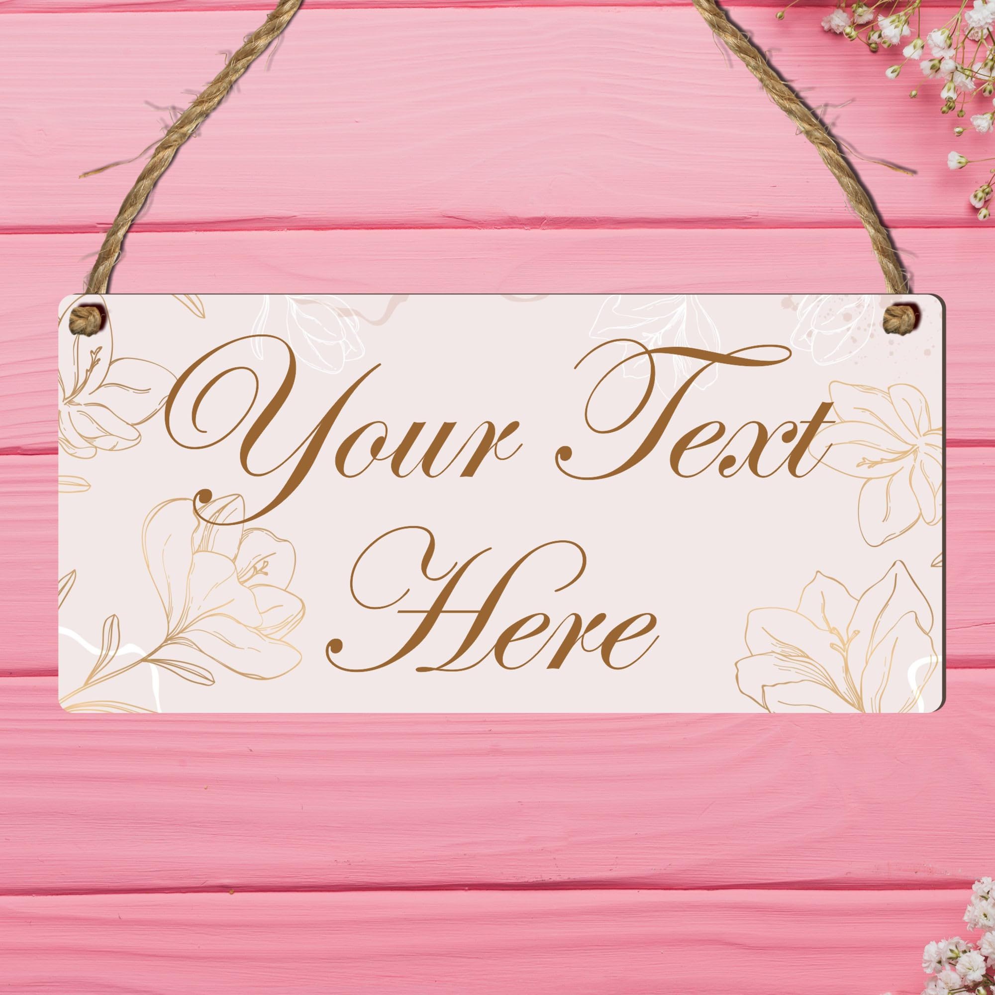 Personalised Floral Hanging Plaque – Customisable Decorative Sign with Elegant Flower Design for Home Décor, Thoughtful Gift for Friends (Beige Floral, Mdf Wood Indoor Use Only)