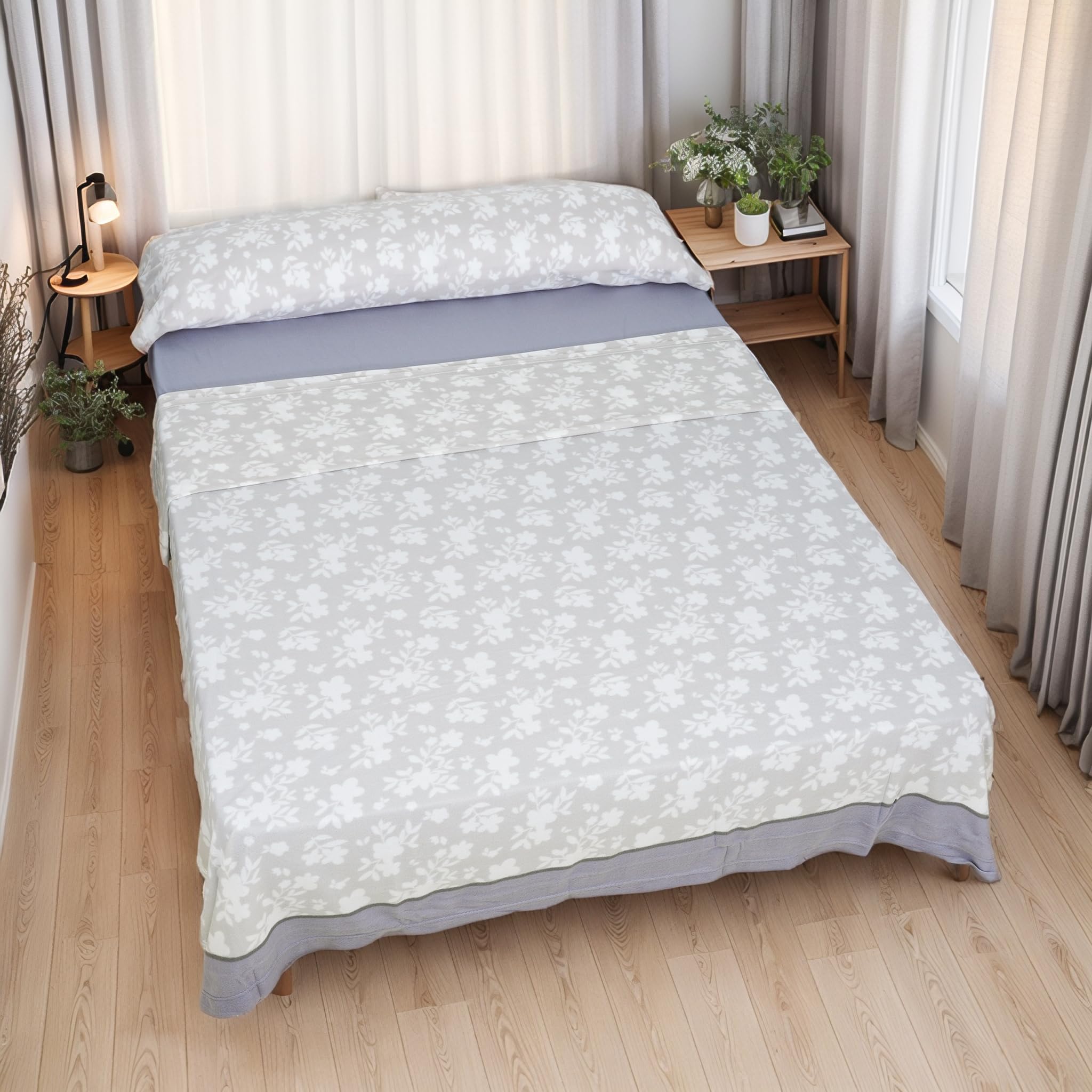 Etrexonline Juego de Sábanas Térmicas Pirineo 3 Piezas para Cama de 90 – Sábanas de Invierno Tejido Polar, Incluye Sábana Bajera Ajustable, Encimera y Funda de Almohada - Flores Gris