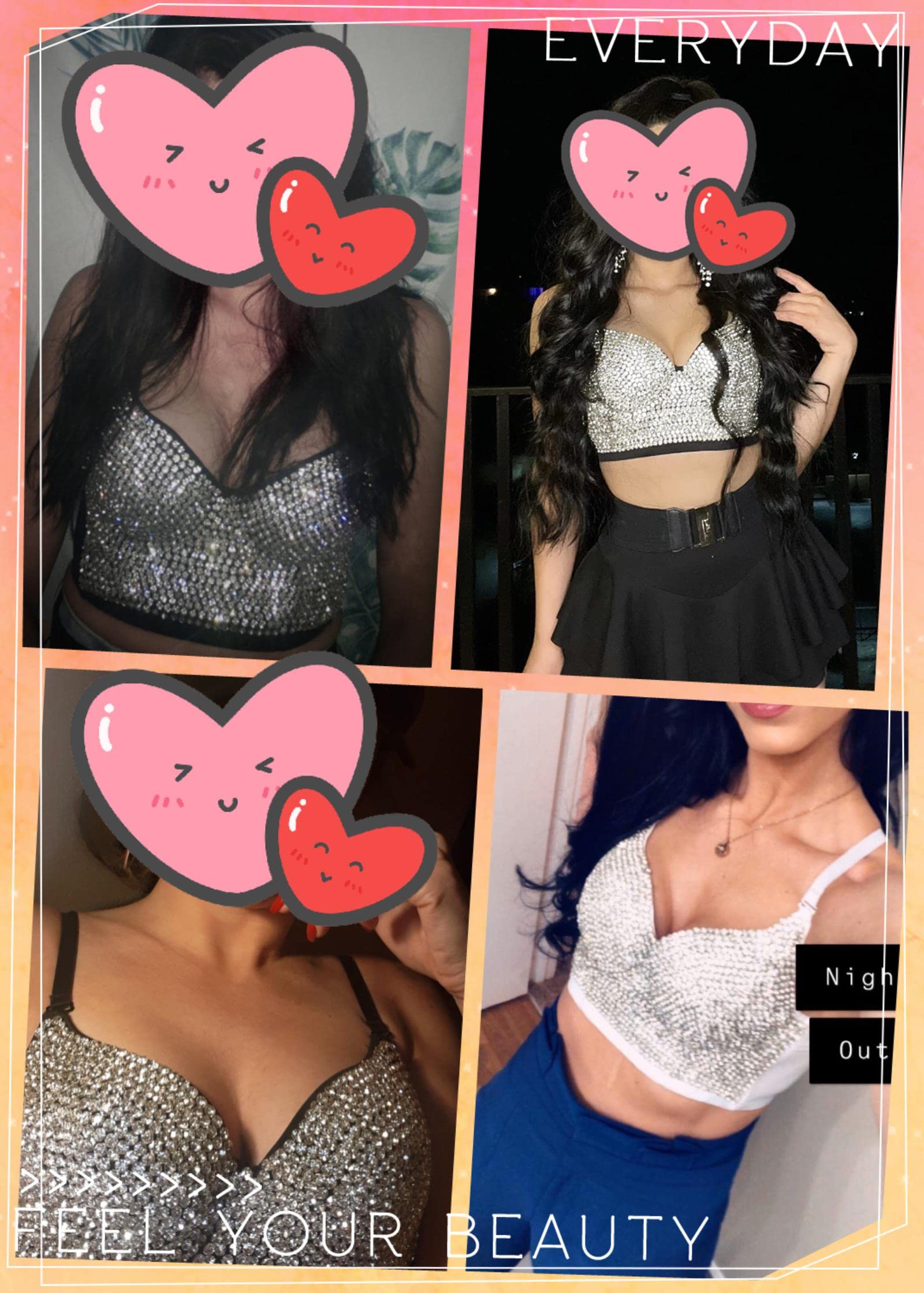 YOND Sexy Carnival Women Tank Tops Beading Quality Party Corset Woman Bra Chest Binder Club y2k Crop Top Ladies Clothes Camis-4-pink, CN M-36