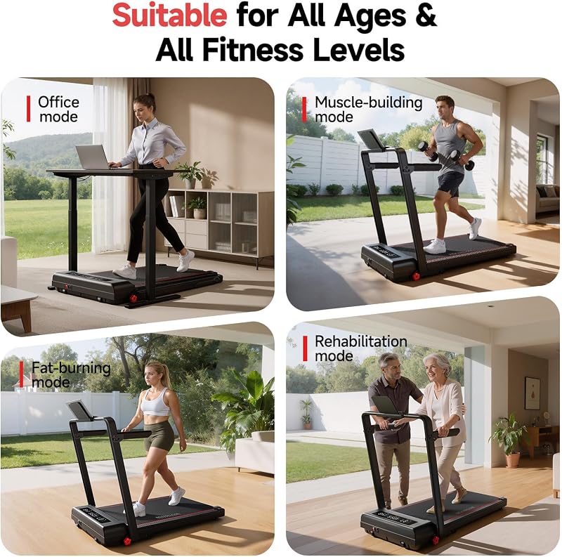 RHYTHM FUN Treadmill with Incline, Under Desk Walking Pad with Handle Bar image 6