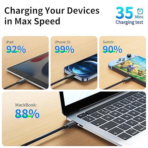 Miniatura 4 de ULT-WIIQ Cable USB C a USB C de 240 W de carga rápida PD 3.1 y USB C, cable de datos de 10 Gbps de transferencia de datos de alta velocidad, cable