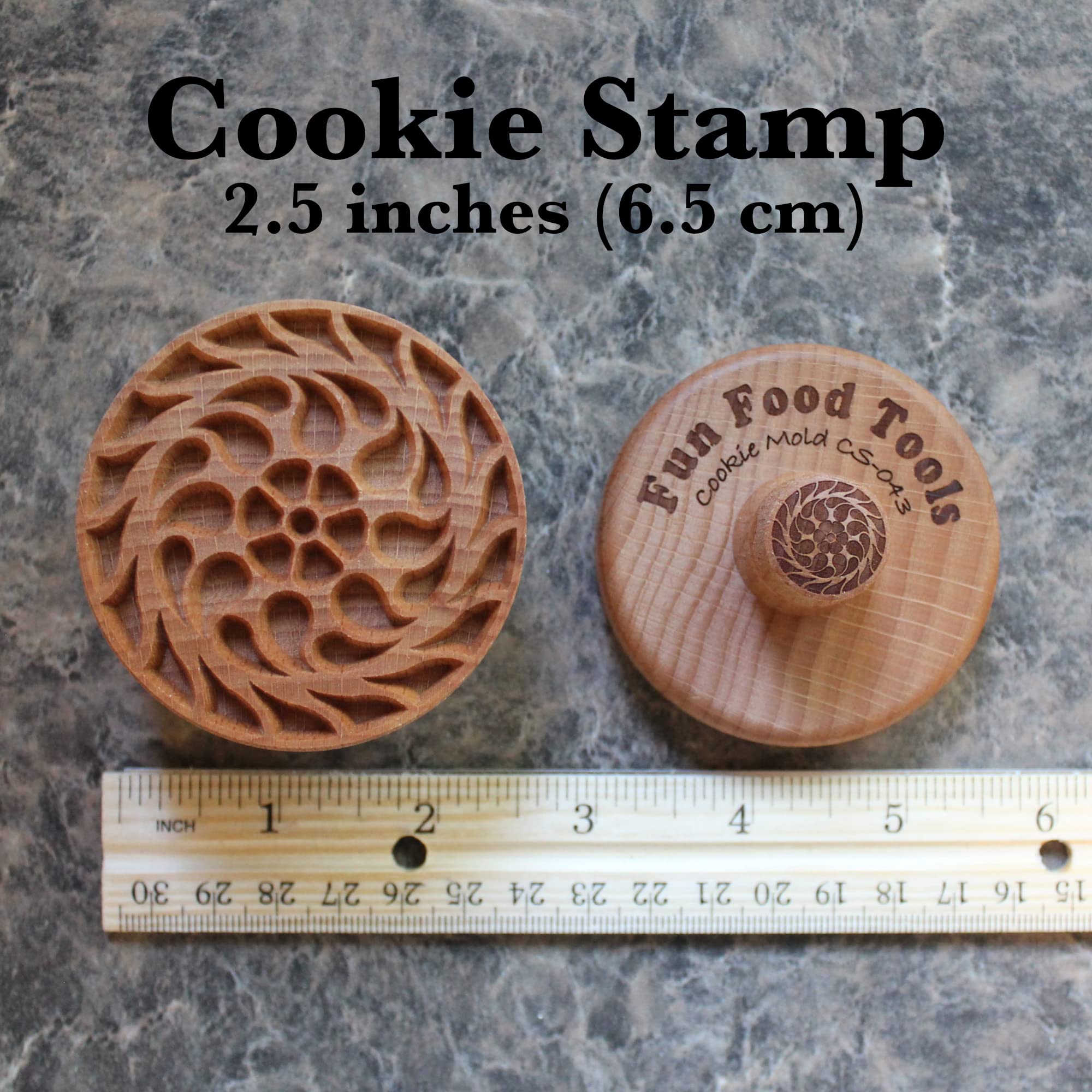 Sello de madera para galletas, 6,3 cm (espiral floral CS-043)
