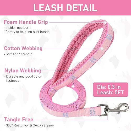 Miniatura 5 de GAMUDA Juego de collar y correa para perro pequeño, sin estrangulamiento, sin tirones, de malla suave, chaleco ajustable para perro, arneses a