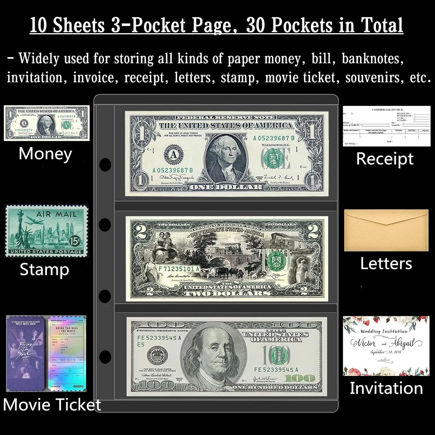 Ettonsun Leather 60-Pocket Dollar Bill Holders For Collectors Paper - View #8