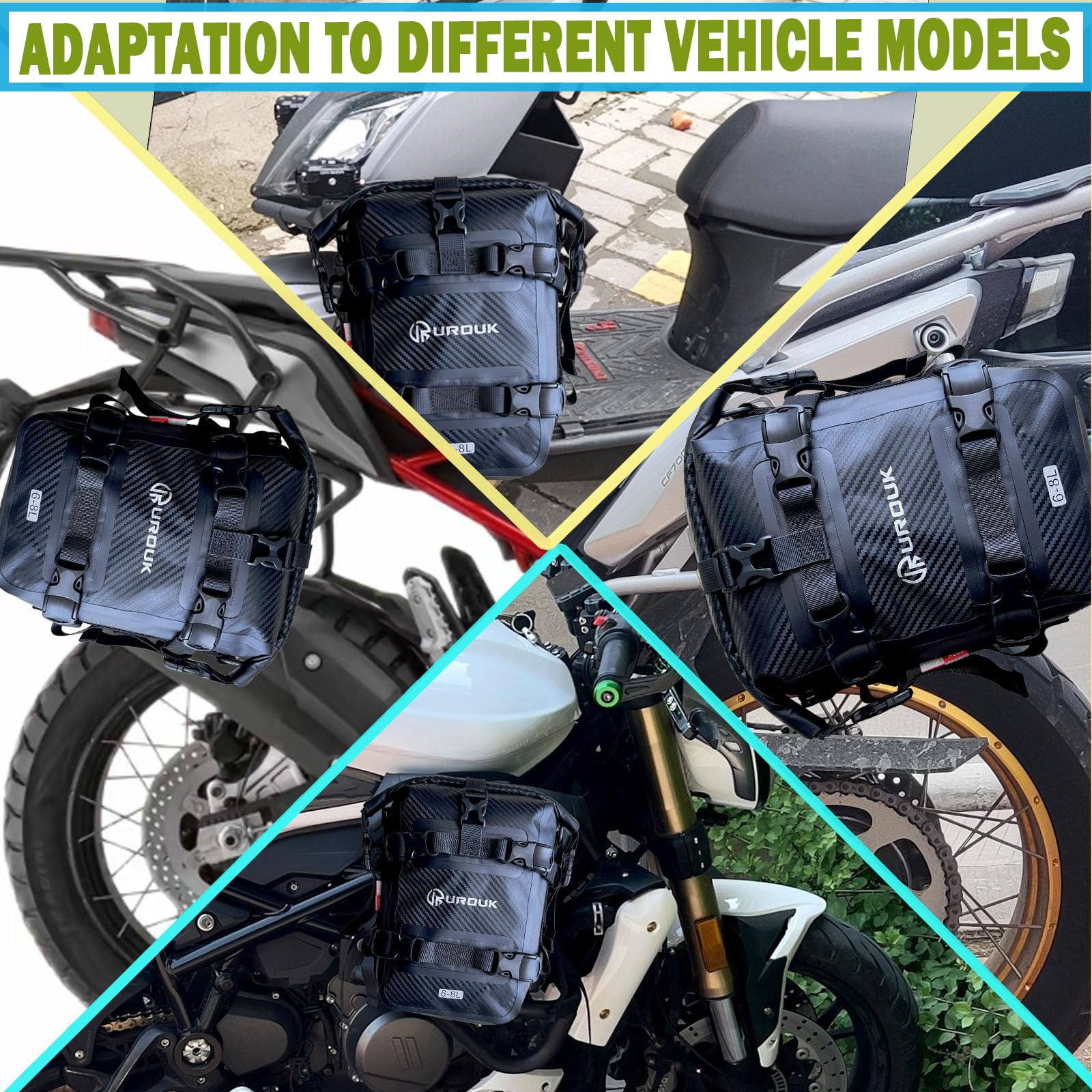 6–8L wasserdichte Motorrad Sturzbügel Tasche mit Schultergurt – Motorrad Seitentasche Robuste PVC-Aufbewahrung für Front, Seitenrahmen & Heck