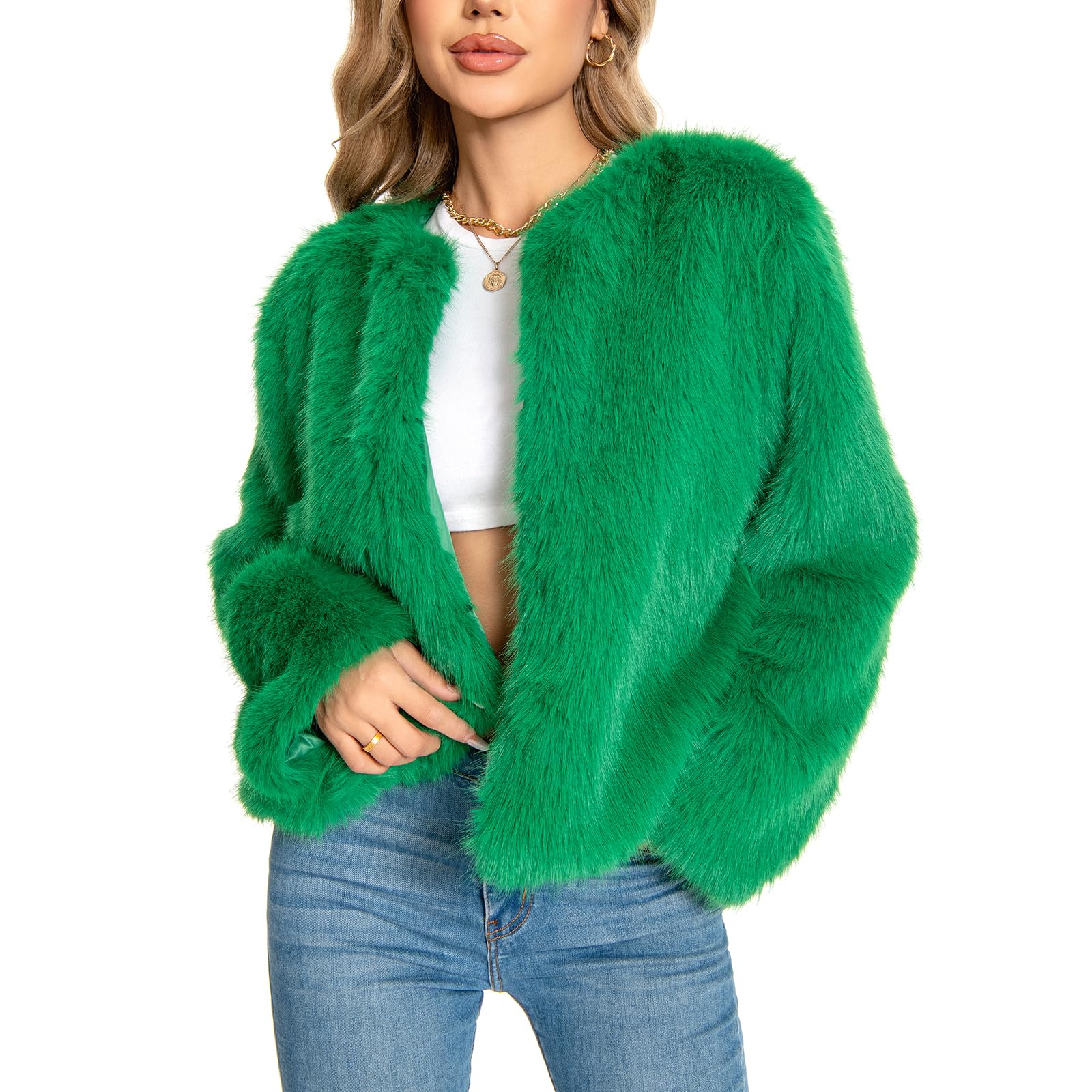 wellatent Fur Coats For Women, 2025 Plus Size Faux Fuzzy Jacket Fluffy Long Sleeve Winter Coat with Pockets.-picture-31