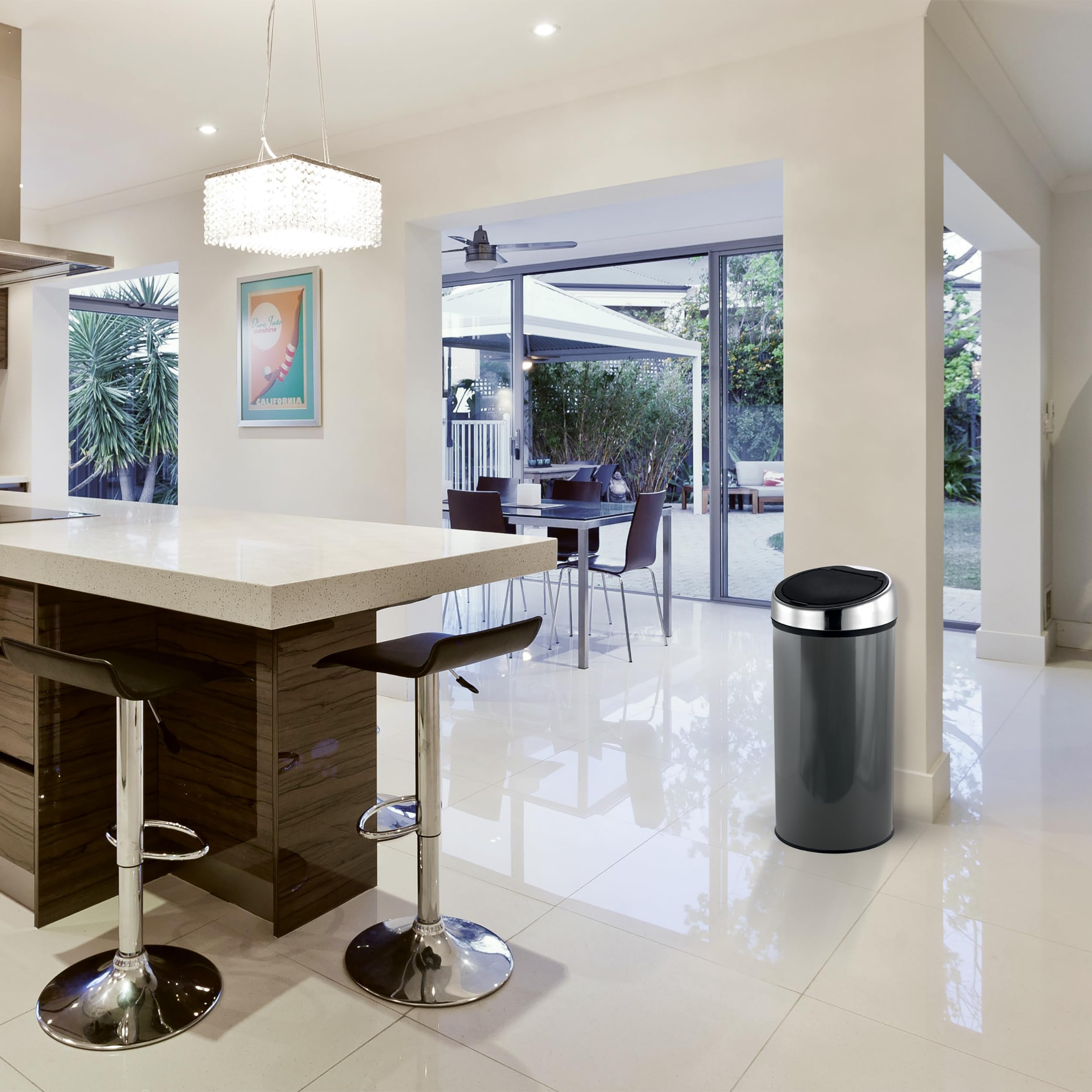 MSV - Pattumiera Touch Kitchen - Acciaio Inox - Capacità 30L - Sistema di Apertura Silenzioso - Ø 29 x 64 cm - Finitura Grigio Antracite - Ideale per Cucine Moderne