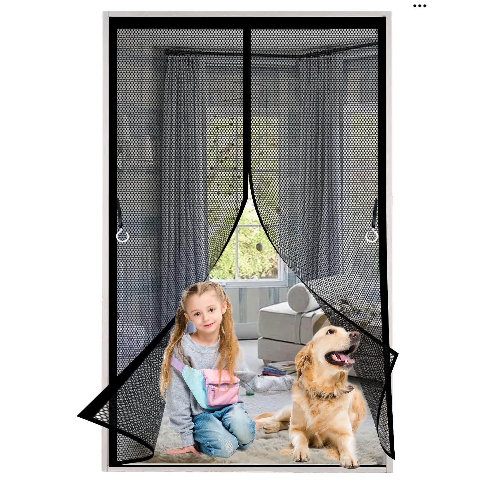Liujyuan Black Magnetic Fly Insect Screen Door 69 X 134 Cm Full Frame Magic Tape, Powerful Magnets Magnetic Fly Screens Heavy Duty, Lets Fresh Air Pet And Kid Friendly,