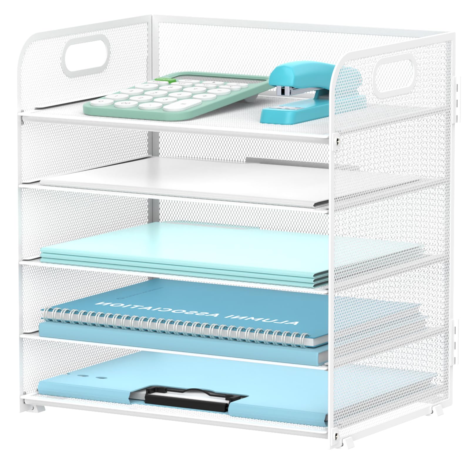 Supeasy 5 Trays Papier Organizer Brief Tray mit Griff-Mesh Schreibtisch Datei Organizer, Paper Sortier Schreibtisch Organizer für Büro, Haus oder Schule, Weiß