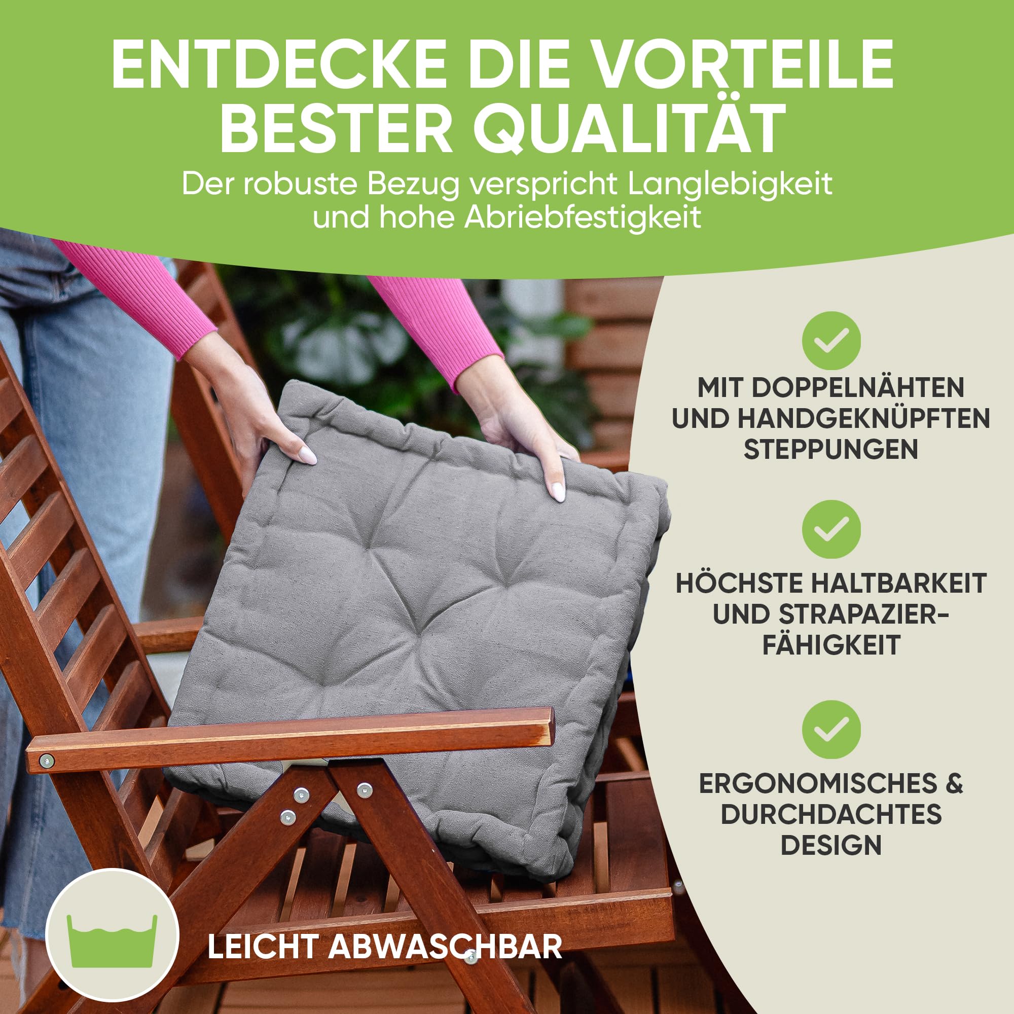 Gräfenstayn® 4er-Set Sitzkissen Stuhlkissen 40x40x8cm für Indoor und