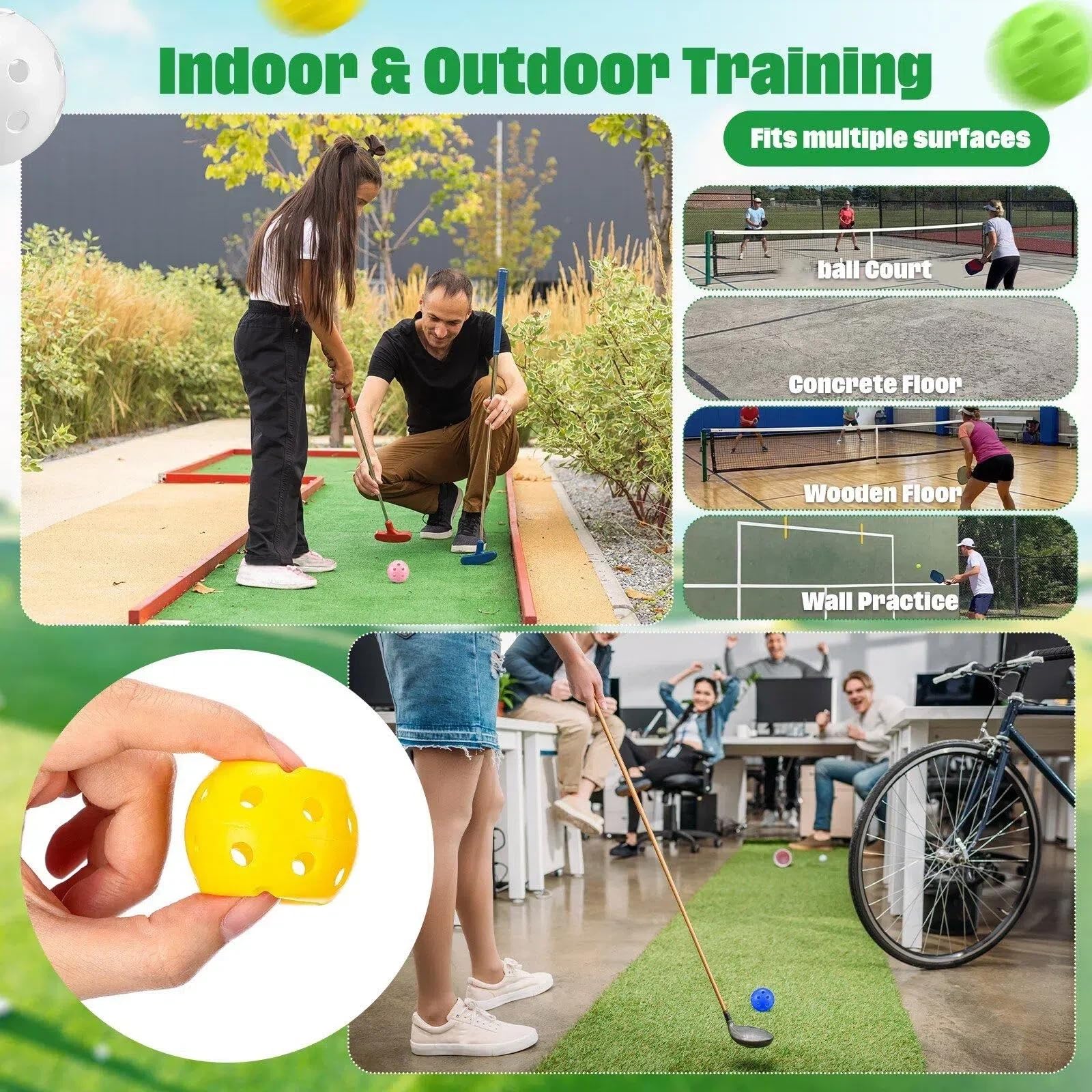 Übungsgolfbälle: 200 Stück, 42 mm, limitierter Flug, Kunststoff-Golfbälle mit 5 Netzbeuteln – Trainings-Hohlball für Hinterhof, Driving Range Swing Indoor Outdoor Home