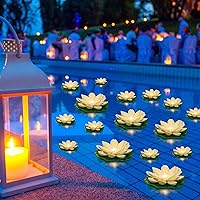 Vista 11 de Liliful 36 linternas flotantes de loto, linternas artificiales de lirio con luces LED, funcionan con pilas para piscina, fiesta, jardín y estanque