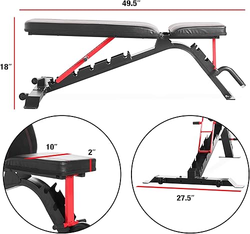 Miniatura 2 de CAP Barbell Banco de entrenamiento Strength FID  Posiciones de declive de inclinación plana, negrorojo