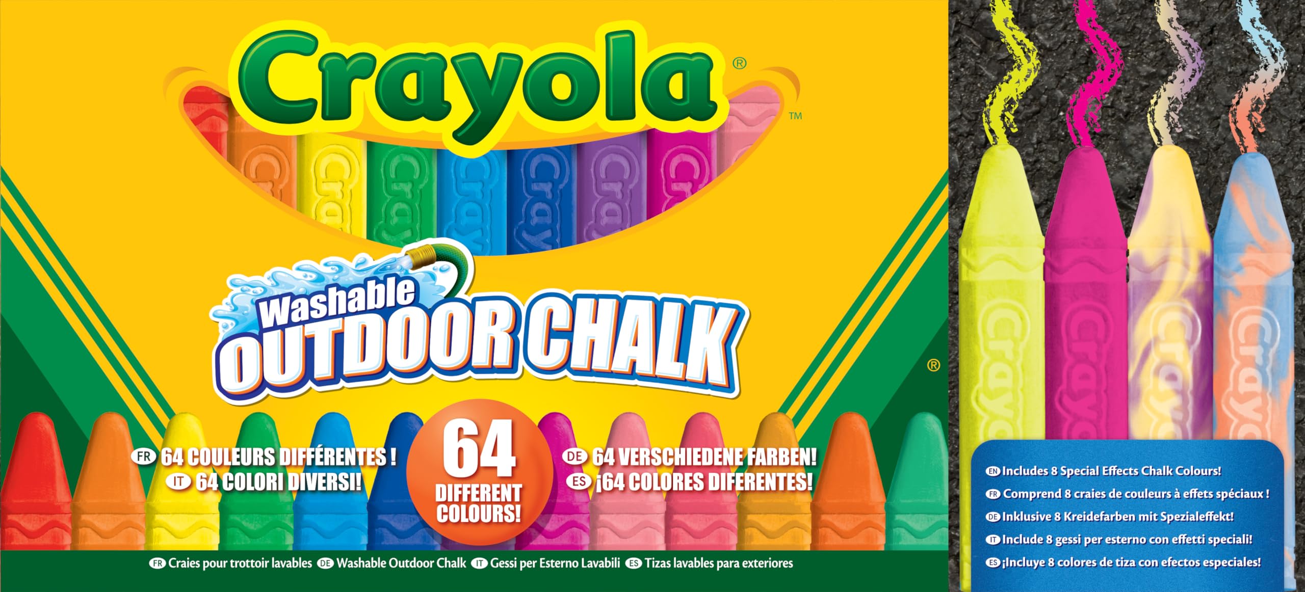CRAYOLA — Tizas de Colores Tamaño Maxi para Dibujar en Asfalto, Colores Variados, Set de 64 Unidades, No Tóxico, Apto para Niños a Partir de 4 Años