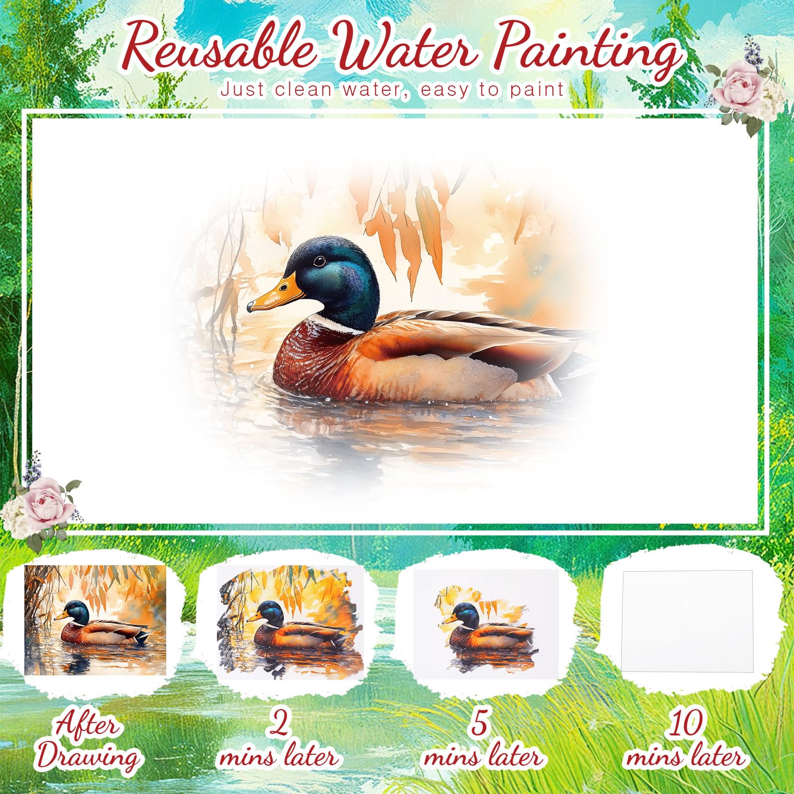24 piezas de productos para la demencia para personas mayores con Alzheimer, actividades para adultos mayores, juguetes reutilizables de pintura al agua con 1 pincel de pintura, garabatos de