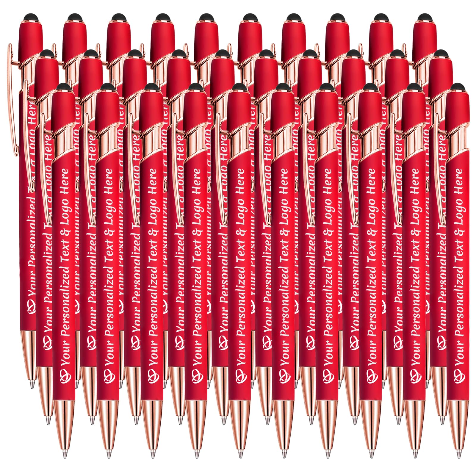 STREADVE Personalised Pen Add Your Own Logo Name Pens 30 Engraved Customised Ballpoint Pen Writing Stylus Pen Custom Baby Shower Birthday Gift Unique Present, Red