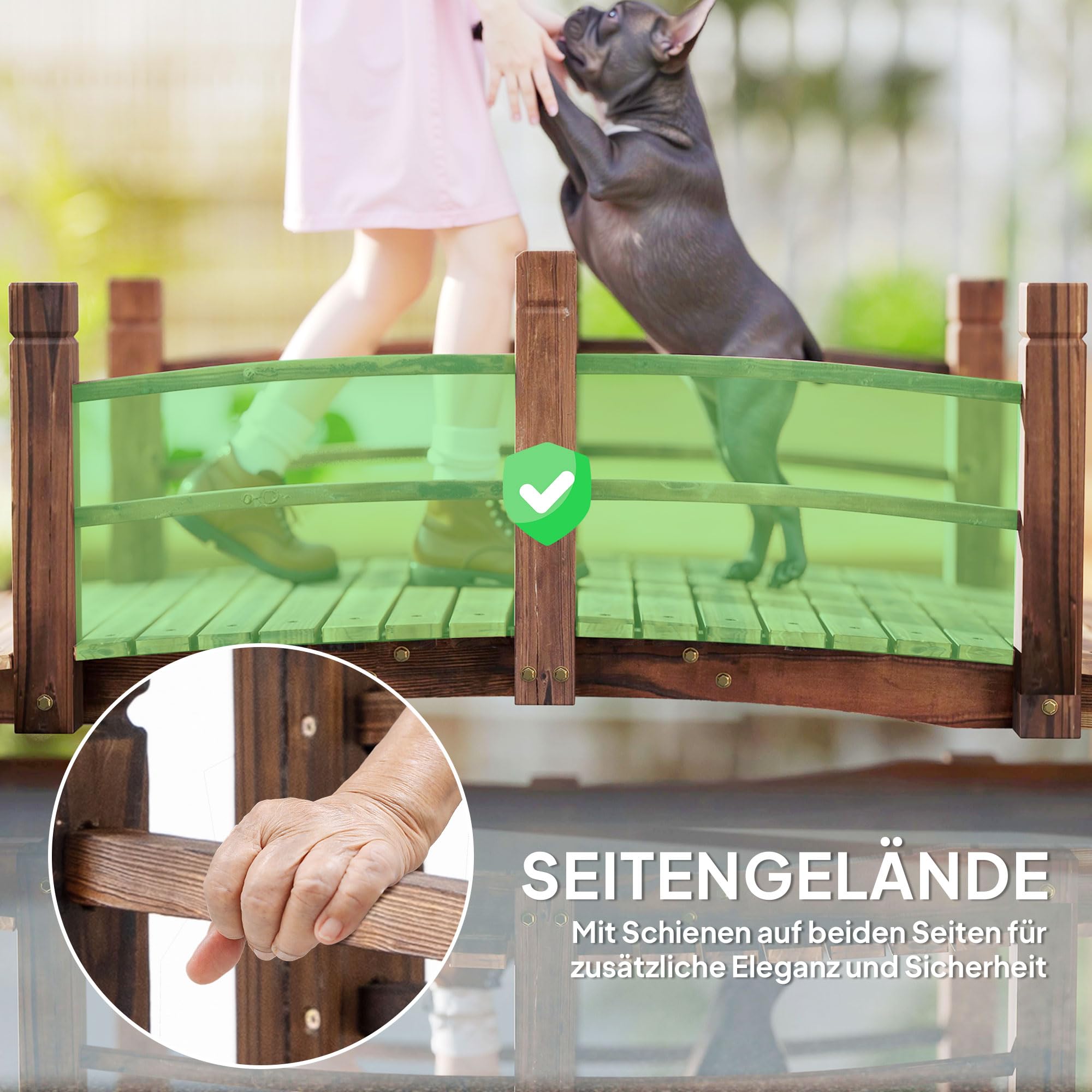 Outsunny Gartenbrücke Holzbrücke Holzsteg Teichbrücke Zierbrücke mit Geländer bis 180 kg Tannenholz Dunkelbraun 152,5 x 67 x 48 cm