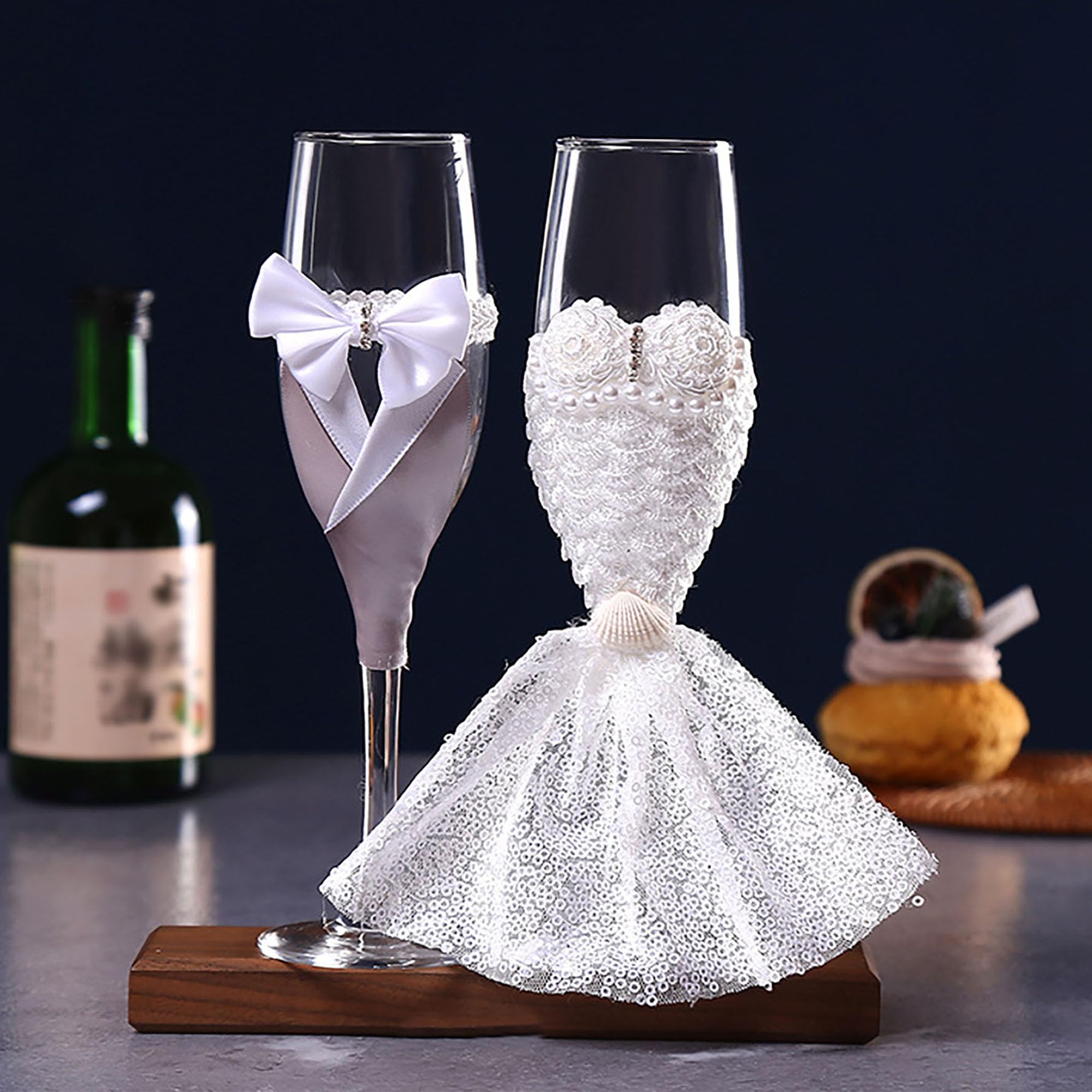 Set Di 2 Flute Da Champagne In Cristallo Con Perle Applicate A Mano, 26,4 Cm, Per Matrimoni Ed Eventi