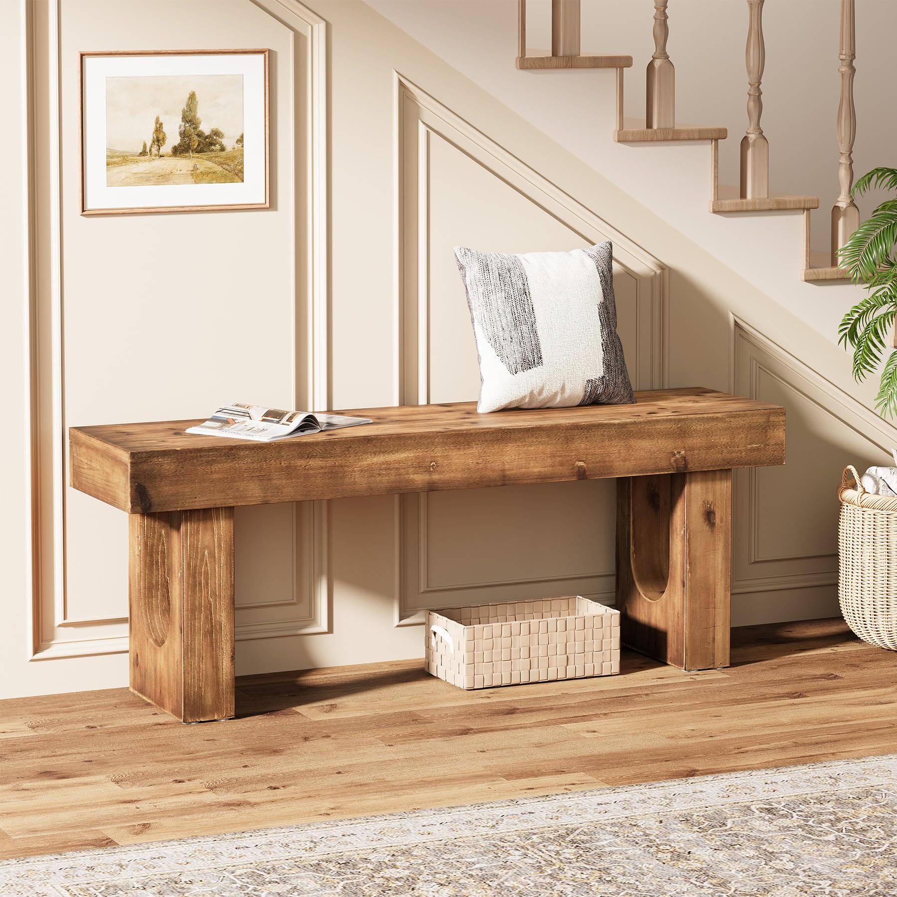 120 cm Holz Sitzbank Flur Schuhbank mit stabilen Beinen