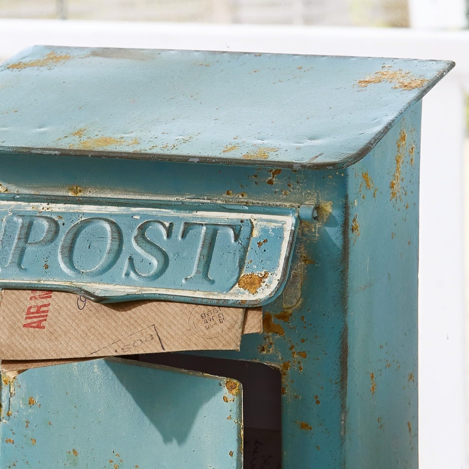 Loberon Deko-Briefkasten Boîte Postale, Nostalgischer Shabby-Chic, mit Antik-Finish, Ordnungshelfer, Dekoration, Eisen, antikblau