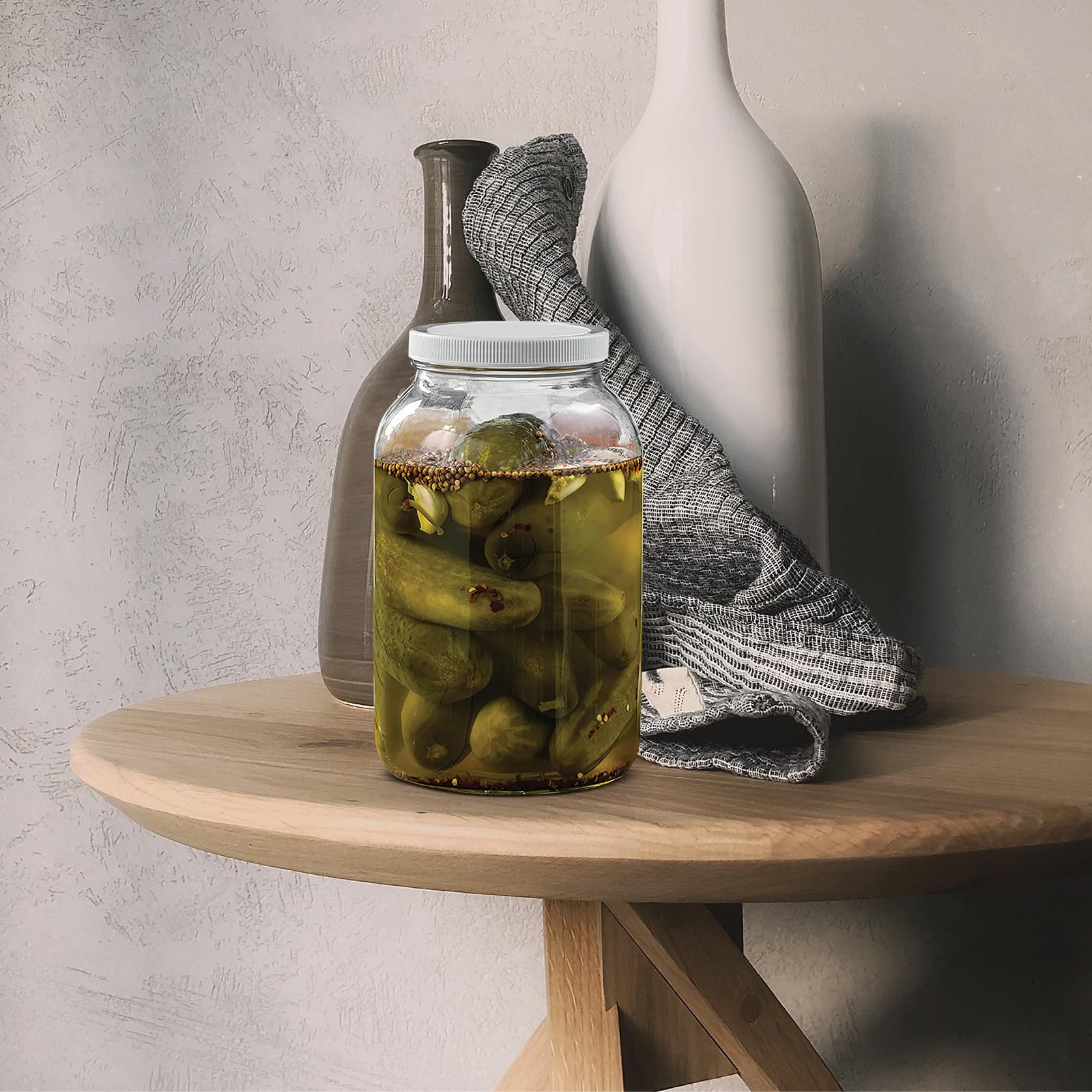 Zerodeko Frascos de Vidrio Galón con Tapa de Plástico Hermética, Tarro de Cristal de Boca Ancha para Encurtir y Fermentar, Almacenamiento Duradero y Elegante