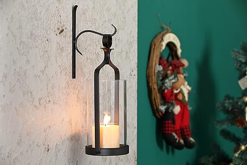 Miniatura 7 de Candelabro colgante de pared de cristal de huracán, decoración de pared de metal negro, juego de 2 HLJ15-291B2