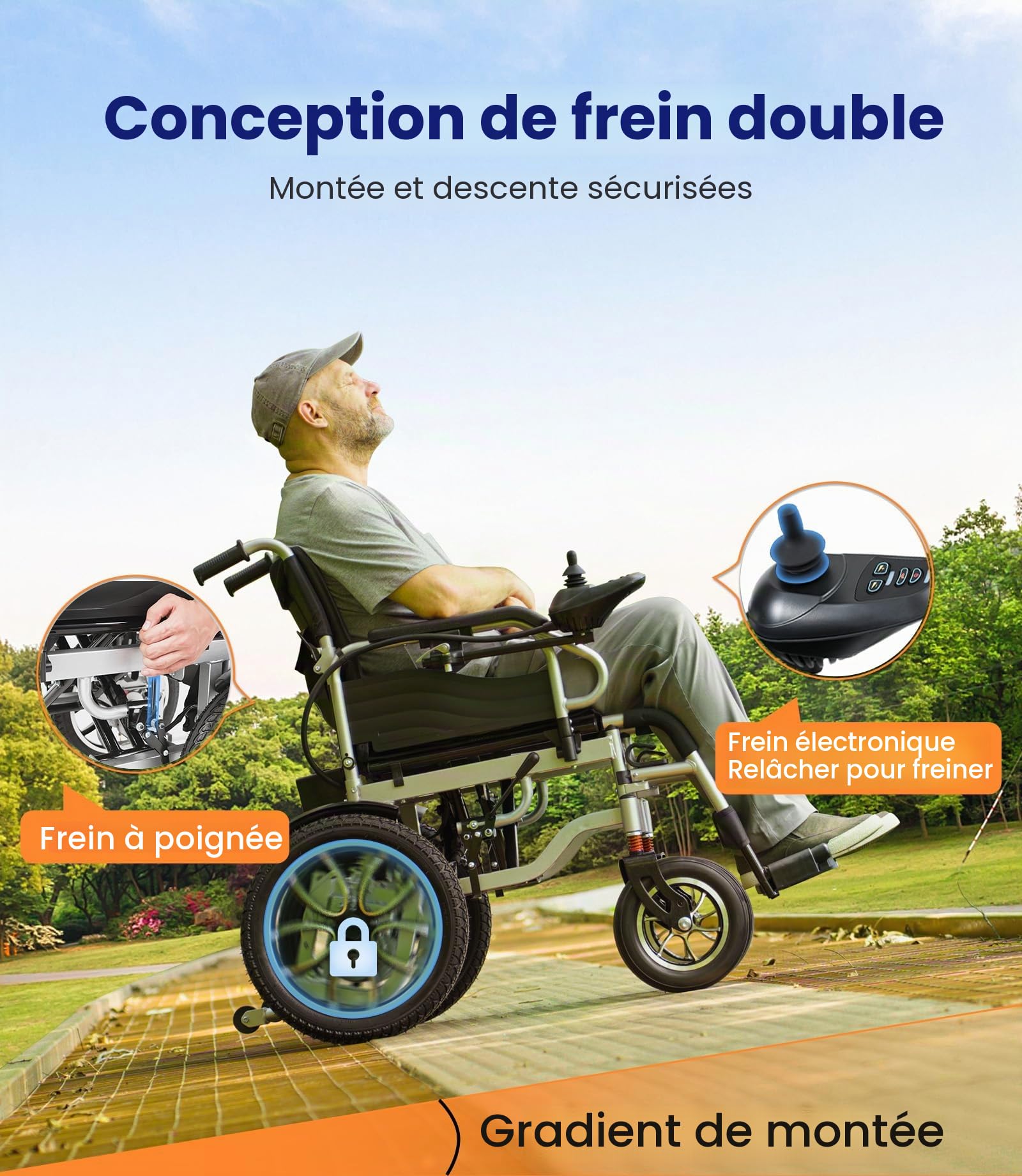 VOCIC Fauteuil roulant electrique pliable leger pour personnes âgées,30KM | fauteuil handicapés électrique Stable,Chaise roulante électrique avec 40CM pneus gonflables amortisseurs,5 ans de support