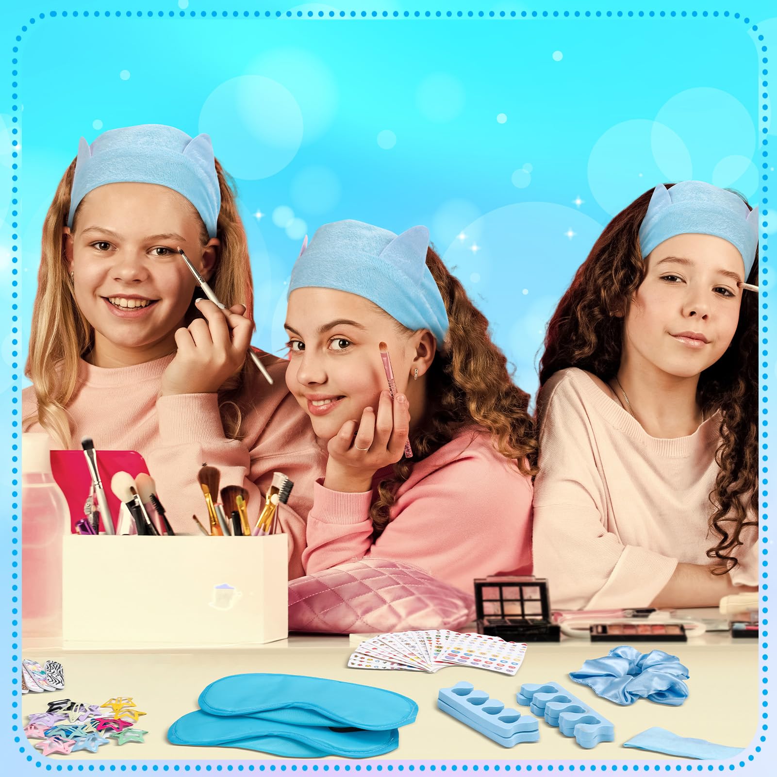 Kit da 122 pezzi blu per feste spa per ragazze, confezione da 10 bomboniere per pigiama con accappatoi in raso, borse e accessori per saloni di bellezza per bambini, spa, compleanni