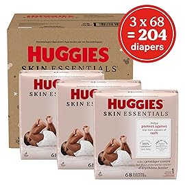 Huggies Size 1 Diapers, Skin Essentials Baby Diapers, Size 1 (8-14 lbs), 204 Count (3 Packs of 68), Packaging May Vary