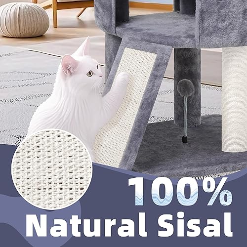 Miniatura 6 de HUI Árbol para gatos con poste rascador y cama colgante, color gris