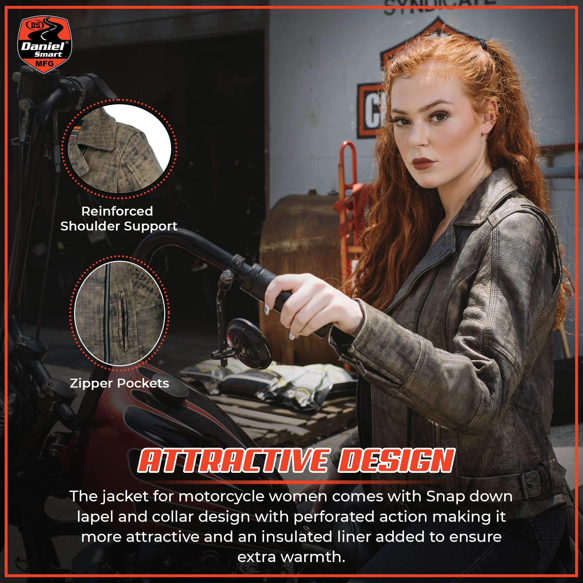 Daniel Smart Women Motorcycle Jacket Cowhide Motorcycle Jacket with Lightweight Design Inside Carry Pocket — view 3