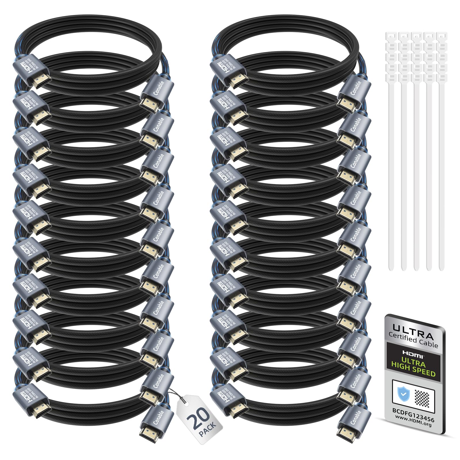 Cavo HDMI 2.1 8K da 0,9 m (confezione da 20), cavo HDMI ad altissima velocità certificato da 48 Gbps, 10K 8K a 60Hz, 4K a 120Hz, HDCP 2.2 e 2.3 eARC HDR 10 Dolby DTS: X, compatibile con PS5/Blu-ray