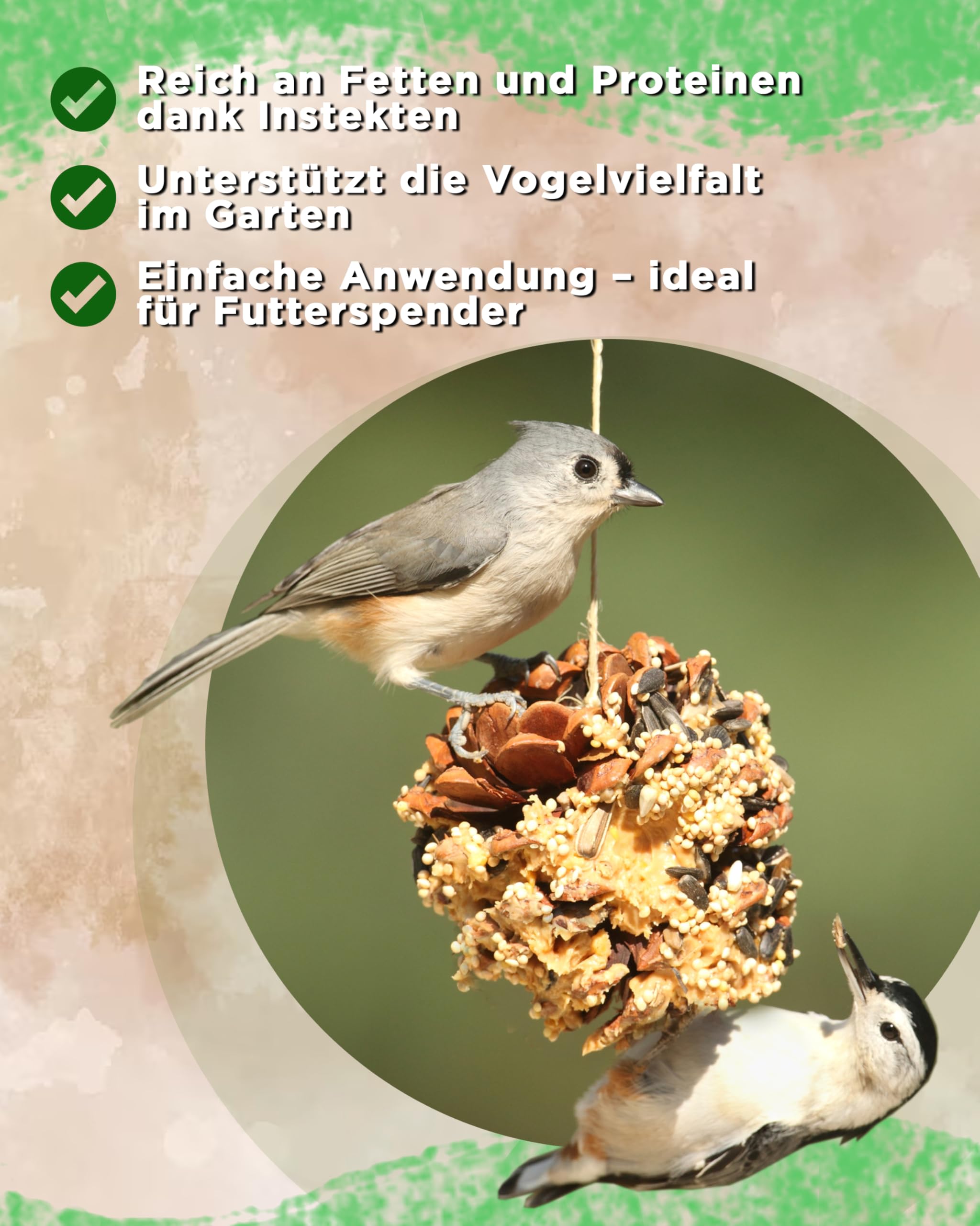 Futterbauer Meisenknödel 200 Stück ohne Netz Plus Insekten, Energiereiche Meisenknödel mit Insekten für Wildvögel, ohne Netz, ca. 90 g je Knödel, mit Vitaminen & Fetten