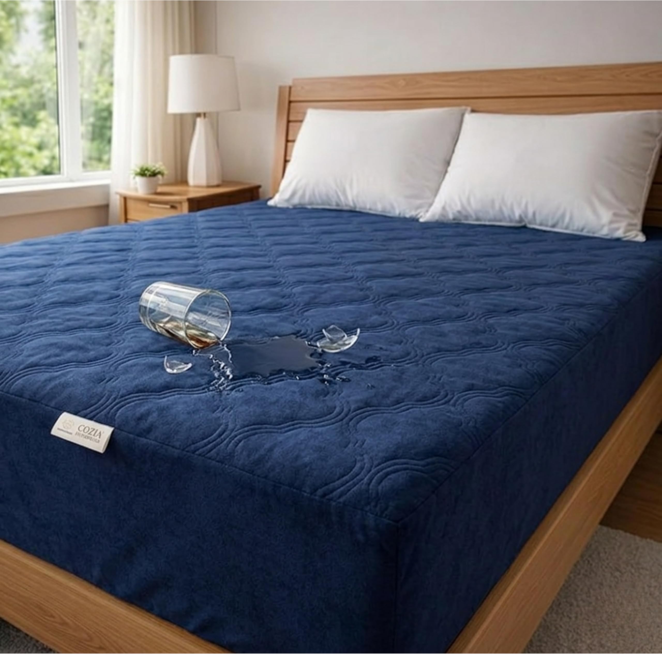 78x72 Inches King Size Waterproof Protector - Blue Ultrasonic Bonded Noiseless Top - Fitted Double Bed Sheet with Elastic Skirting-image-49