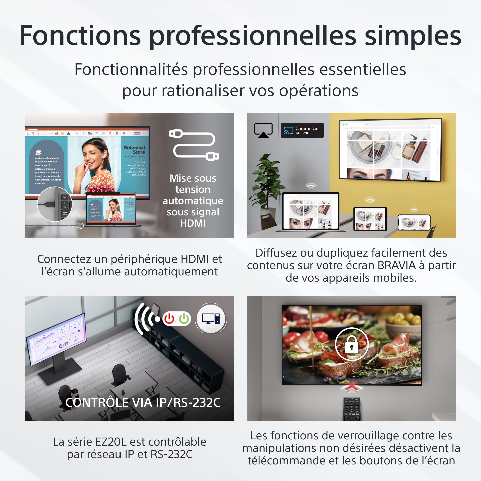 Sony Bravia Professional Displays FW-55EZ20L - EZ20L Series - 55" écran LCD rétro-éclairé par LED - 4K - écrans d'entrée de Gamme pour Les commerces conçus pour Un Fonctionnement 16 h/24 et 7 j/7.