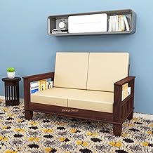 Sheesham Wood 2-Seater Sofa for Living Room | Solid Wood Sofa with Cushioned Seating | Compact & Durable (49” L x 28.5” D x 32” H) (Walnut)