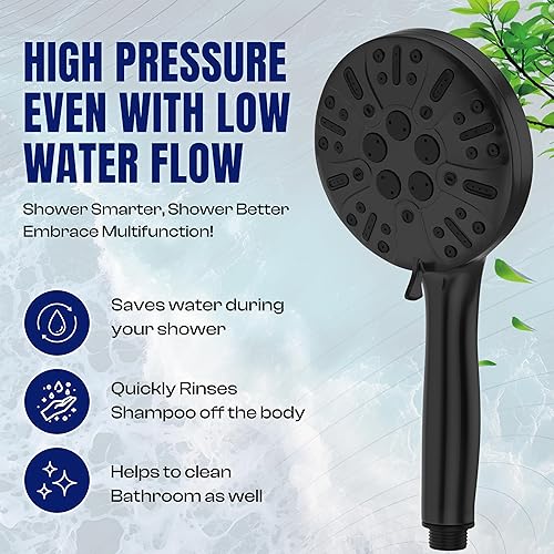 Miniatura 8 de Gh1200 Cabezales de ducha de 10 modos con combo de rociador de mano, filtro de ducha integrado, cabezal de ducha con manguera y soporte. Cabezales