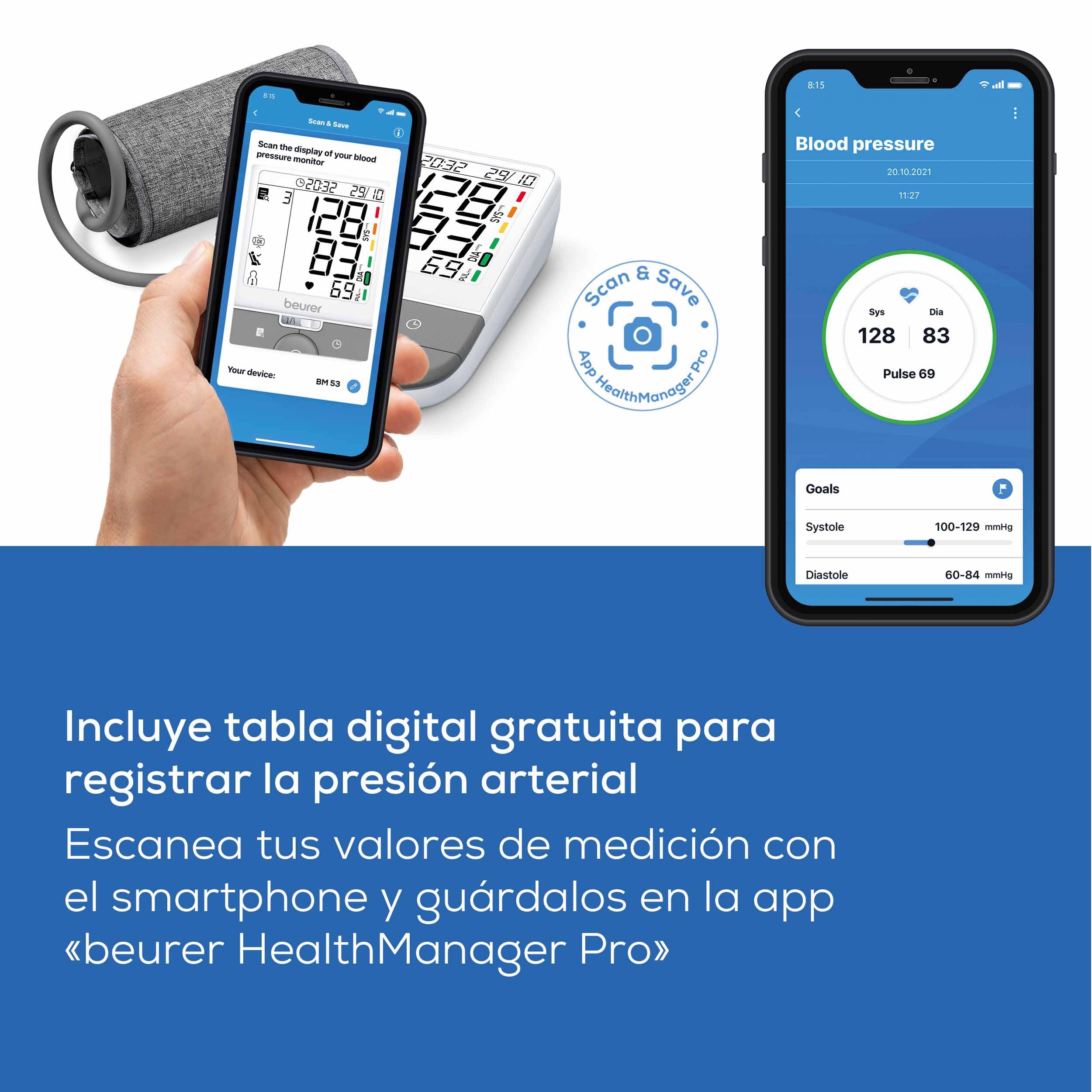 Beurer BM 53 Tensiómetro de brazo, fabricado en Europa, clínicamente validado, detección de AFib, indicador de riesgo, brazo 22-42 cm, transferencia de datos a Apple Health