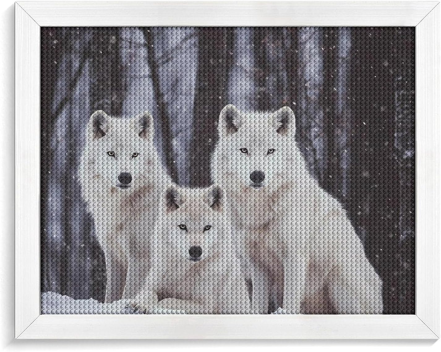 Wolfs in The Snow Printed Diamond 5D Painting Kit 16x20in DIY Full Drill Craft with Tools for Home Wall Decor Gift White Wood 50 * 40cm