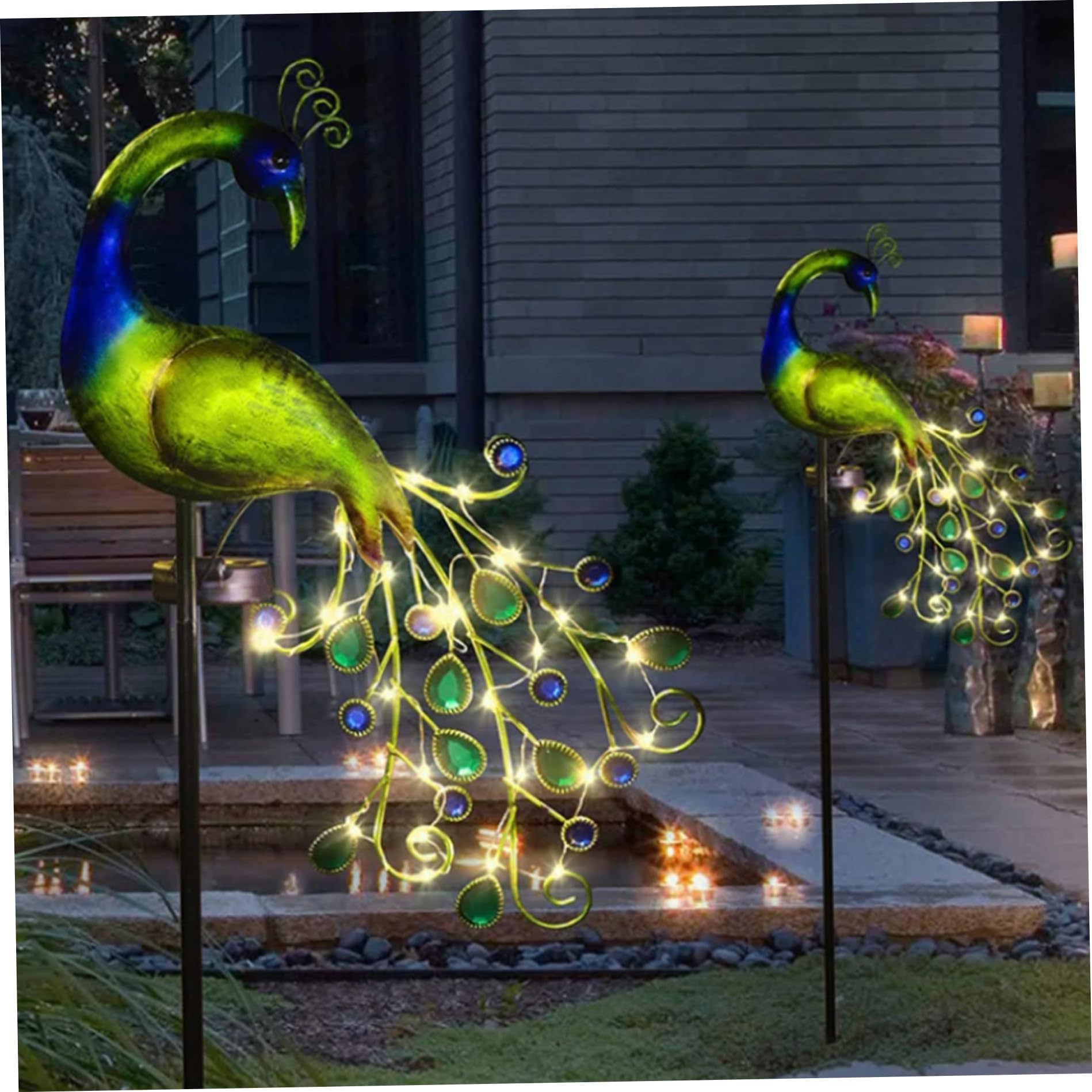 Peacock Solar Lights Outdoor Decorative, 43cm Metal Peacock Solar Stake Light, Waterproof Garden Landscape Lamp for Pathway Patio Lawn Decorations
