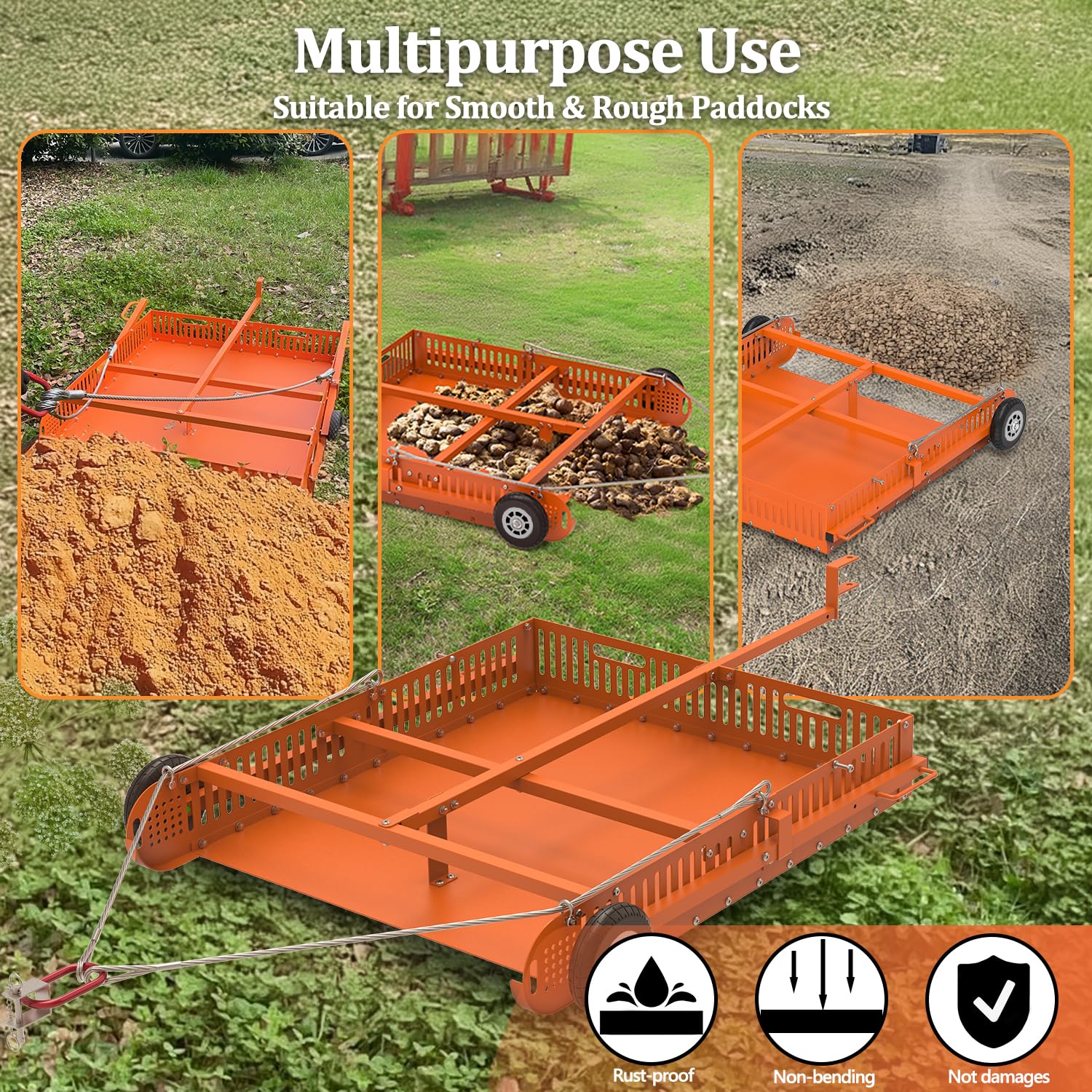 Amazon.com : BUYYAH 2 in 1 Horse Paddock Cleaner & Trailer, Tow-Behind  Trailer Horse Manure Scoop, 2 in 1 Field Cleaner & Scooper for Paddock,  Horse Pasture : Pet Supplies