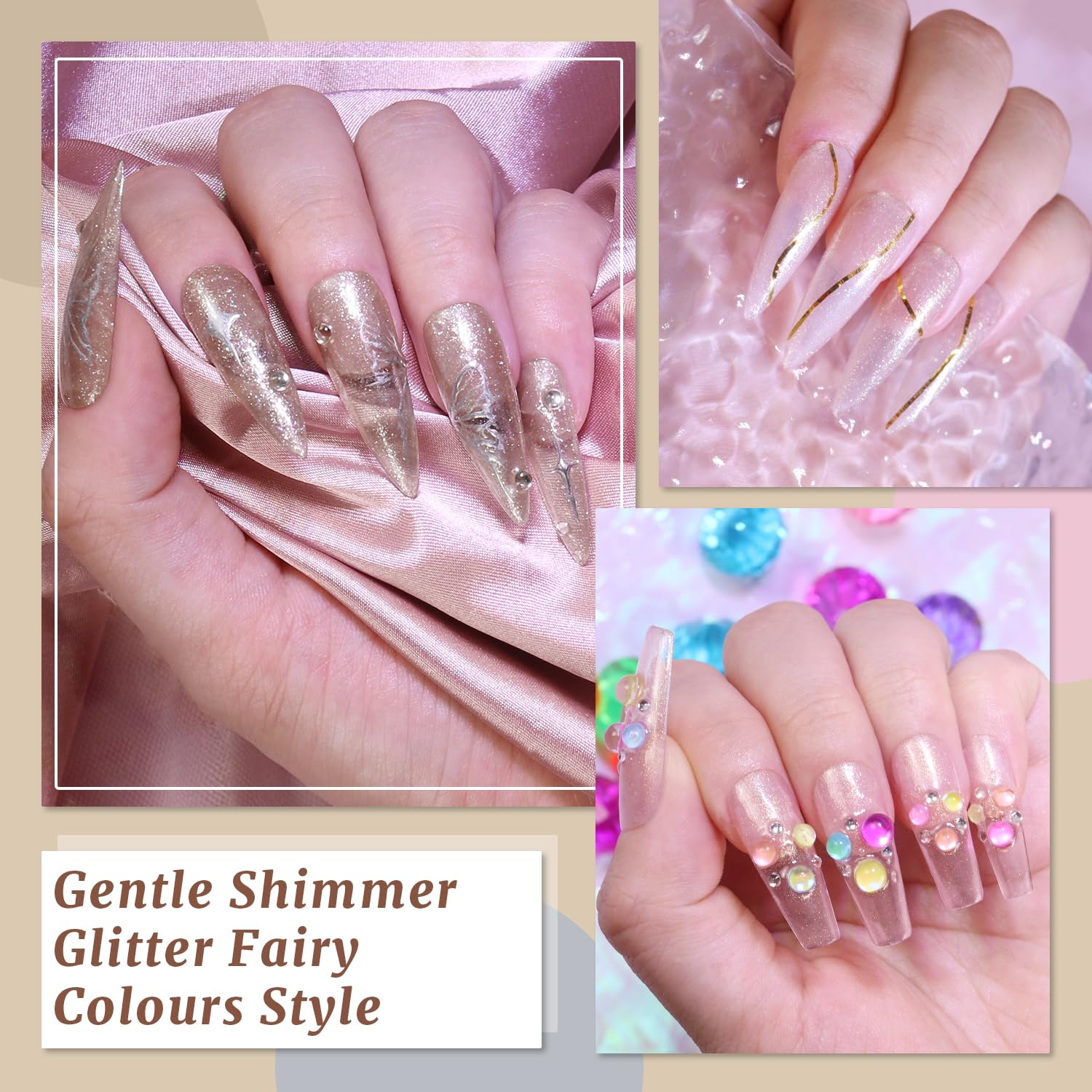 Lavender Violets 6PCS Jelly Gel Nail Polish Set Milky White, Pink, Light Blue, Purple Glitter & Shimmer Colors Long Lasting U V LED Gel Polish for Manicure C205