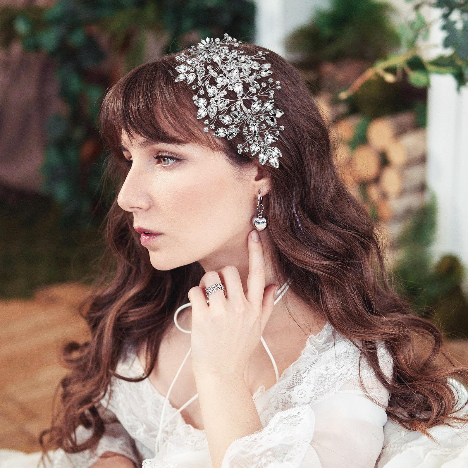 Tocado de Novia 2 Piezas de Cristal Plata Flexible Elegante