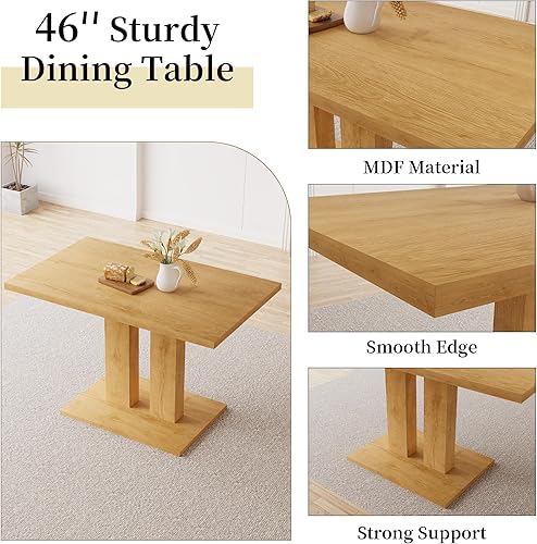 Miniatura 16 de Mesa de comedor moderna de 46 pulgadas, mesa de cocina rectangular con acabado de roble, mesa de comedor compacta para 4, construcción robusta para
