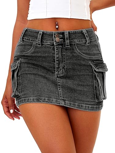 ELLEVEN Cargo Denim Mini Skirt - Black Denim
