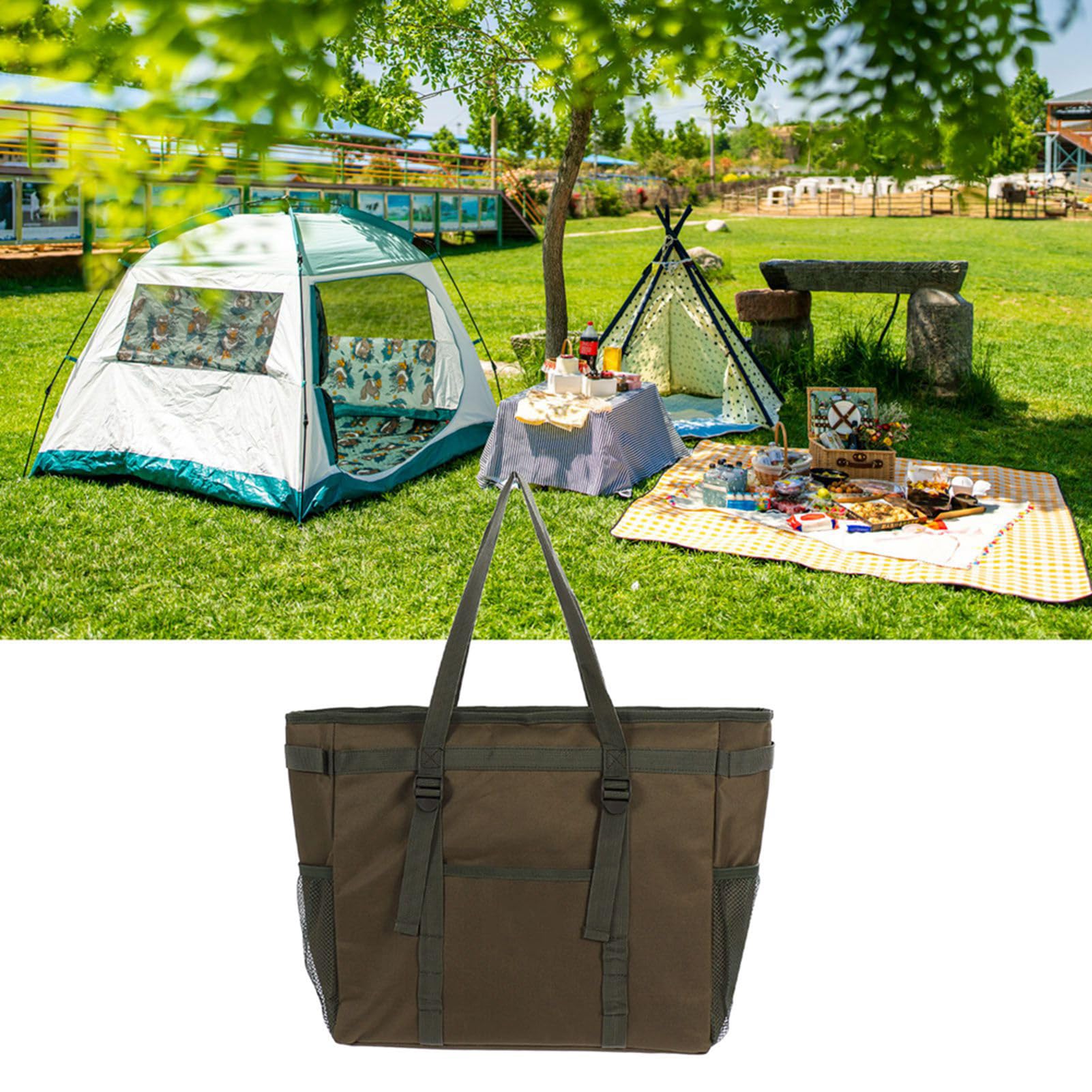 Borsa Termica Pieghevole Grande, Borsa Termica per Picnic a 3 Strati in Tessuto Oxford, Borsa Termica per Alimenti Portatile Resistente all'Usura per il Campeggio