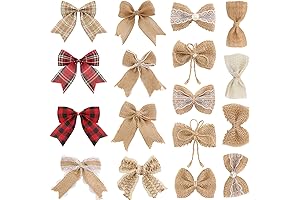 VGOODALL 17 PCS Burlap Bows for Crafts, Handmade Burlap Bowknots with Lace