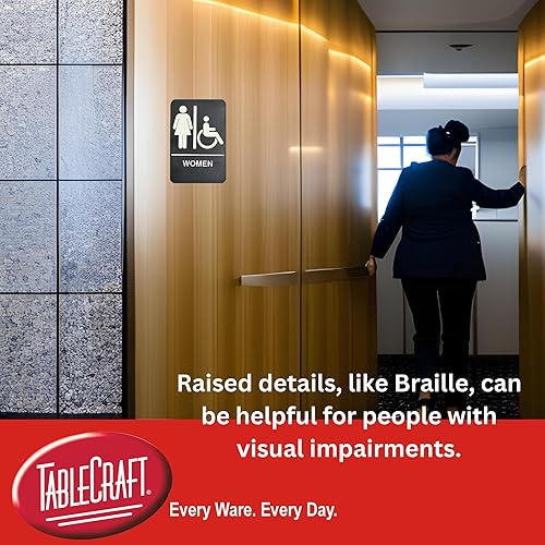 Miniatura 7 de Tablecraft Letrero accesible para discapacitados, cumple con la ADA, letrero unisex en braille para puerta de baño, negocios comerciales, uso